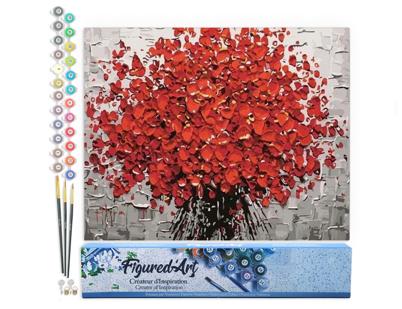 Figured'Art Paint by Numbers for Adults Abstract Red Flowers 16"x20" - Craft Art Painting DIY Kit Rolled Canvas without frame